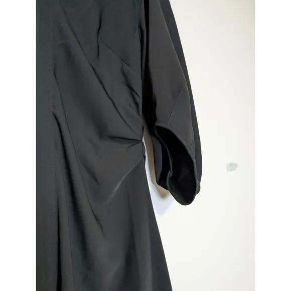 Madewell Jasmine Midi Dress Black Ruched Waist Crepe V Neck Slit Size 6 NWT - Picture 8 of 15